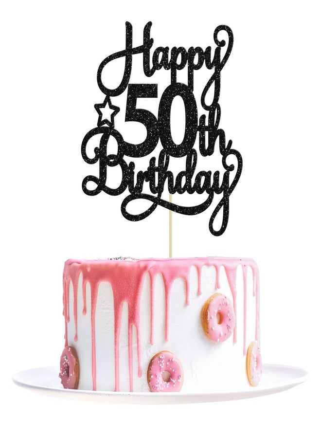 Ephlyn 1 Pack Happy 50th Birthday Cake Topper Black Glitter 50 & Fabulous Cheers to 50 Years Old 50th Birthday Cake Pick for Celebrating 50th Birthday Anniversary Party Cake Decorations Supplies - Image 1